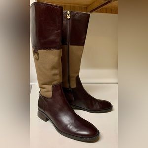 Women’s 6.5 M ETIENNE AIGNER Leather Canvas Plaid Lined Side Zip Riding Boots